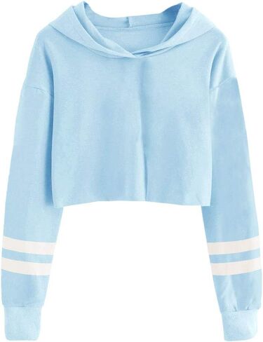 Imily Bela Kids Crop Tops Girls Striped Long Sleeve Fashion Hoodies Pullover Sweatshirts in Kuwait