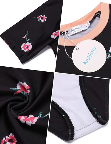 Arshiner Girls' 3 Pieces Swimsuits Short Sleeve Crop Tops Skirt Bikini Set Rash Guard Swimwear for 5-13 Years Girl in Saudi Arabia