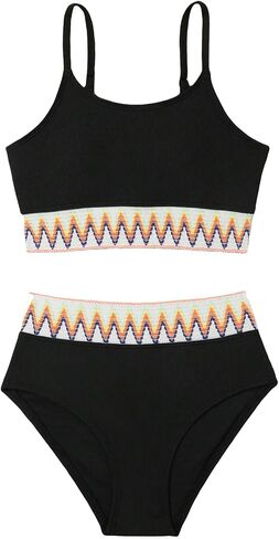 SHENHE Girl's 2 Piece Swimsuit High Waisted Spagehtti Strap Chevron Tape Bathing Suit in Saudi Arabia