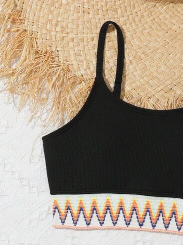 SHENHE Girl's 2 Piece Swimsuit High Waisted Spagehtti Strap Chevron Tape Bathing Suit in Saudi Arabia