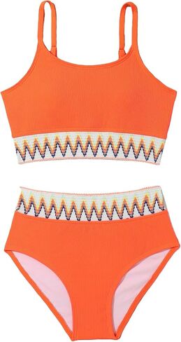 SHENHE Girl's 2 Piece Swimsuit High Waisted Spagehtti Strap Chevron Tape Bathing Suit in Saudi Arabia