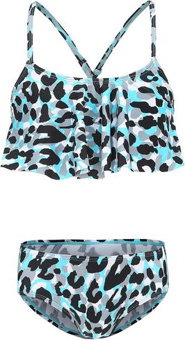Girls Two Piece Bikini Swimsuits Striped Ruffle Swimwear Falbala Bathing Suit Set in Kuwait