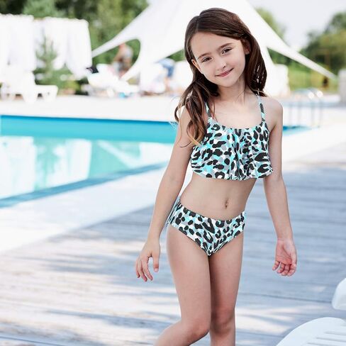 Girls Two Piece Bikini Swimsuits Striped Ruffle Swimwear Falbala Bathing Suit Set in Kuwait