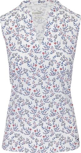 PUMA Womens MATTR Micro Floral Print Sleeveless Golf Polo - Navy Blazer/Bright White L in Saudi Arabia