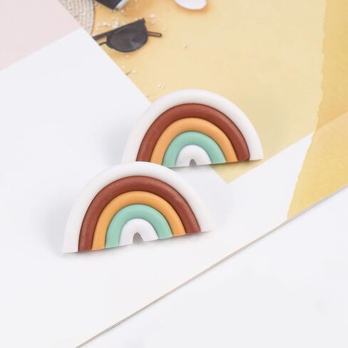 Boho Polymer Clay Rainbow Earrings for Women and Girls Dangling, Cute Multicolor Handmade Vintage Bohemian Tassel U Shape Oval and Round Shape Ceramic Clay Drop Earrings Pendant Bulk Jewelry in Saudi Arabia