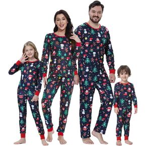 MyFav Christmas Pajamas for Family Cute Snowman Print Long Sleeve PJS Set