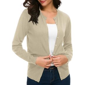 Urban CoCo Women's Long Sleeve Crew Neck Button Down Knit Cardigan Sweater