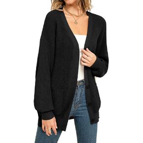 QUALFORT Women's 100% Cotton Cardigan Sweater Long Sleeve Button Down Oversized Knit Cardigan with Pockets