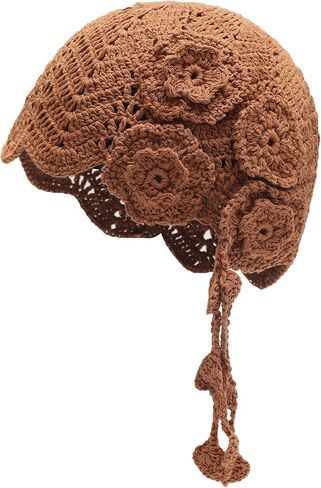 ZLYC Women Cotton Crochet Skull Cap Handmade Knit Cutout Floral Beanie Hat in Kuwait
