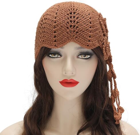 ZLYC Women Cotton Crochet Skull Cap Handmade Knit Cutout Floral Beanie Hat in Kuwait