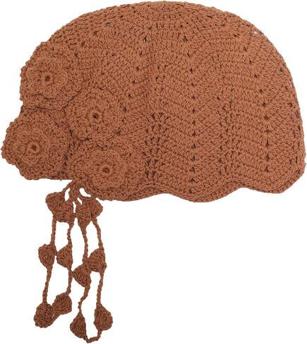 ZLYC Women Cotton Crochet Skull Cap Handmade Knit Cutout Floral Beanie Hat in Kuwait