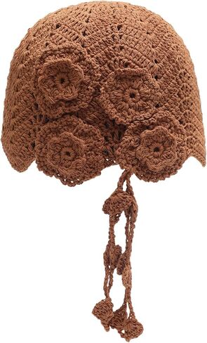 ZLYC Women Cotton Crochet Skull Cap Handmade Knit Cutout Floral Beanie Hat in Kuwait