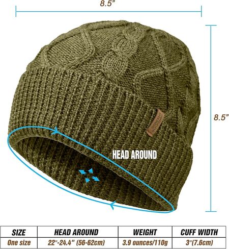 OUTDOOR SHAPING Merino Wool Beanie, Unisex Cable Knit Hat, Daily Rib Cuff Beanie, Warm Winter Cap in Saudi Arabia