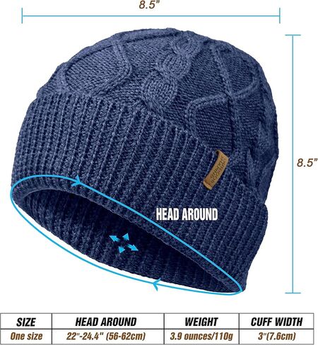 OUTDOOR SHAPING Merino Wool Beanie, Unisex Cable Knit Hat, Daily Rib Cuff Beanie, Warm Winter Cap in Saudi Arabia