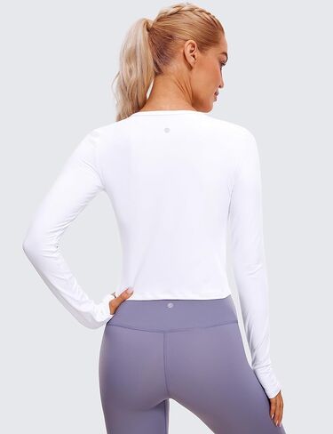 CRZ YOGA Long Sleeve Crop Tops for Women Workout Cropped Top Yoga Slim Fit Athletic Gym Shirts with Thumb Hole in Kuwait