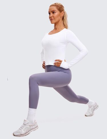 CRZ YOGA Long Sleeve Crop Tops for Women Workout Cropped Top Yoga Slim Fit Athletic Gym Shirts with Thumb Hole in Kuwait