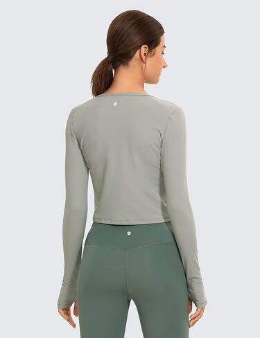 CRZ YOGA Long Sleeve Crop Tops for Women Workout Cropped Top Yoga Slim Fit Athletic Gym Shirts with Thumb Hole in Kuwait
