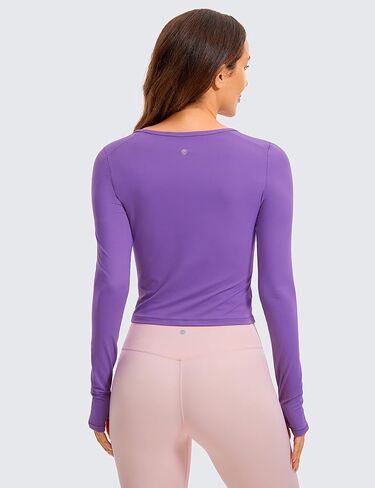 CRZ YOGA Long Sleeve Crop Tops for Women Workout Cropped Top Yoga Slim Fit Athletic Gym Shirts with Thumb Hole in Kuwait