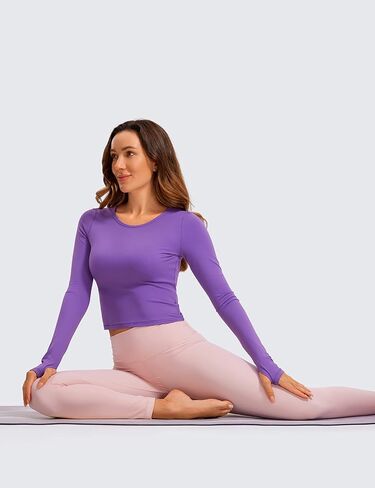 CRZ YOGA Long Sleeve Crop Tops for Women Workout Cropped Top Yoga Slim Fit Athletic Gym Shirts with Thumb Hole in Kuwait