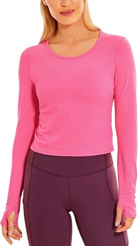 CRZ YOGA Long Sleeve Crop Tops for Women Workout Cropped Top Yoga Slim Fit Athletic Gym Shirts with Thumb Hole in Kuwait
