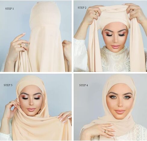 Faticinfa Instant Chiffon Hijab with Tie Back Under Cap Solid Color Soft Chiffon Scarf With Hijab Inner Caps For Muslim Women in Saudi Arabia