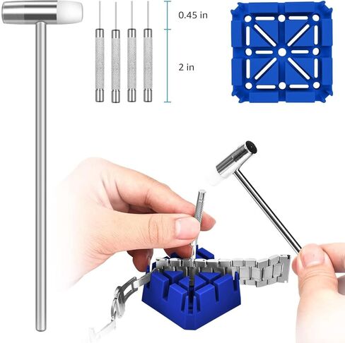 ايزي تايم مجموعة ادوات ازالة حلقات الساعة، مجموعة ادوات سوار الساعة، مجموعة ادوات قضيب زنبركي لاصلاح الساعات واستبدال سوار الساعة بمطرقة صغيرة، اداة اصلاح احترافية لازالة سوار الساعة in Kuwait