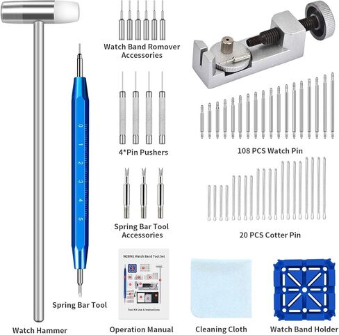 ايزي تايم مجموعة ادوات ازالة حلقات الساعة، مجموعة ادوات سوار الساعة، مجموعة ادوات قضيب زنبركي لاصلاح الساعات واستبدال سوار الساعة بمطرقة صغيرة، اداة اصلاح احترافية لازالة سوار الساعة in Kuwait