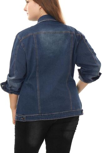 uxcell Women's Plus Size Stitching Button Front Washed Denim Jacket in Saudi Arabia