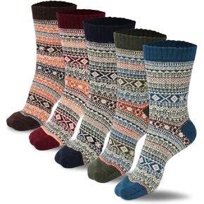 بويزوي يو جوارب صوف للنساء - جوارب صوف كلاسيكية دافئة، جوارب صوف سميكة ناعمة محبوكة، جوارب رجالية سميكة محبوكة، جوارب طويلة للنساء، 5 ازواج بنمط نورديك، 6-10، 9, 5 أزواج من الطراز الاسكندنافي، 6-10 in Kuwait