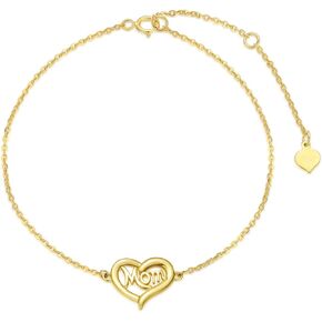 Rikelus 14K Real Gold Mom Bracelet for Mothers Day Birthday,Yellow Gold Mother Heart Bracelet Love You Mom Jewelry Gifts for Women Mother Grandma 6.5+2 inch in Saudi Arabia