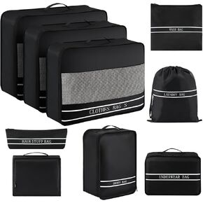 9 Set Packing Cubes Luggage Packing Organizers for Travel Accessories Space Saving Travel Bags for Carry On, Lightweight Mesh Zipper, Clothes, Shoes and Laundry Bag, Suitcases (Pink Streak)