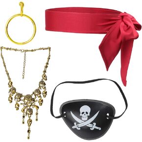 Beelittle Captain Pirate Costume Accessories Set Red Headband Pirate Skull Eye Patch Gold Earrring Necklace in Kuwait