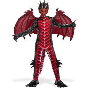 زي تنين تنين أسود وأحمر للأطفال من شركة Spooktacular Creations، مجموعة أجنحة تنين للأولاد وذيل وقناع لملابس الهالوين in Kuwait
