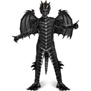 Spooktacular Creations Child Black and Red Dragon Costume, Boys Dragon Wings, Tail and Mask Set for Halloween Dress Up