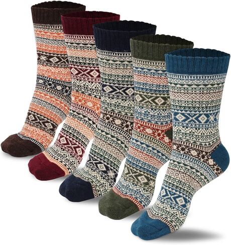 بويزوي يو جوارب صوف للنساء - جوارب صوف كلاسيكية دافئة، جوارب صوف سميكة ناعمة محبوكة، جوارب رجالية سميكة محبوكة، جوارب طويلة للنساء، 5 ازواج بنمط نورديك، 6-10، 9, 5 أزواج من الطراز الاسكندنافي، 6-10 in Kuwait
