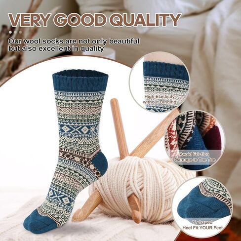 بويزوي يو جوارب صوف للنساء - جوارب صوف كلاسيكية دافئة، جوارب صوف سميكة ناعمة محبوكة، جوارب رجالية سميكة محبوكة، جوارب طويلة للنساء، 5 ازواج بنمط نورديك، 6-10، 9, 5 أزواج من الطراز الاسكندنافي، 6-10 in Kuwait