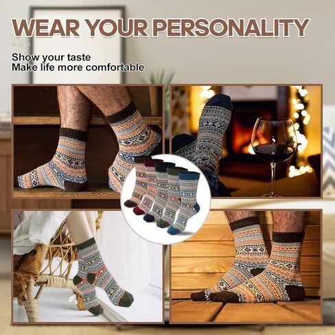 بويزوي يو جوارب صوف للنساء - جوارب صوف كلاسيكية دافئة، جوارب صوف سميكة ناعمة محبوكة، جوارب رجالية سميكة محبوكة، جوارب طويلة للنساء، 5 ازواج بنمط نورديك، 6-10، 9, 5 أزواج من الطراز الاسكندنافي، 6-10 in Kuwait
