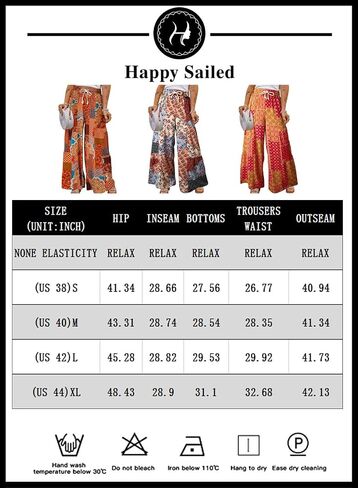Happy Sailed Womens Boho Print Palazzo Pants Elastic High Waist Drawstring Wide Leg Hippie Flowy Pants in Saudi Arabia