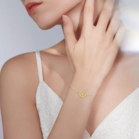 Rikelus 14K الذهب الحقيقي سوار أمي لعيد ميلاد الأم، الذهب الأصفر الأم القلب سوار أحبك أمي مجوهرات هدايا للنساء الأم الجدة 6.5 + 2 بوصة in Saudi Arabia