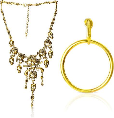 Beelittle Captain Pirate Costume Accessories Set Red Headband Pirate Skull Eye Patch Gold Earrring Necklace in Kuwait