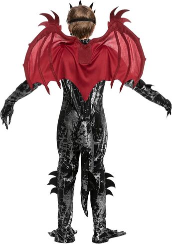 زي تنين تنين أسود وأحمر للأطفال من شركة Spooktacular Creations، مجموعة أجنحة تنين للأولاد وذيل وقناع لملابس الهالوين in Kuwait