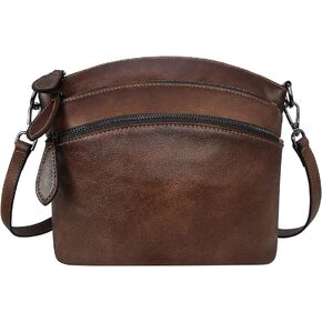 HESHE Crossbody Bags for Women Genuine Leather Purses with Multi-Pockets Vintage Ladies Small Shoulder Satchel Bag