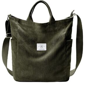 KALIDI Corduroy Tote Bag, Zipper Messenger Bag Shoulder Hobo Crossbody Bag Casual Work Colledge Shopping Women in Kuwait