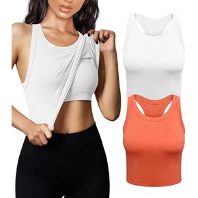 قميص OYS نسائي مكون من قطعتين أساسي بدون أكمام بدون أكمام ومضلع للتمرين in Kuwait