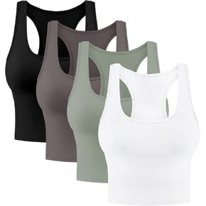 4 Pieces Women's Crop Tops Cotton Basic Tank Tops Racerback Sleeveless Sports Workout Crop Tank Tops in Kuwait