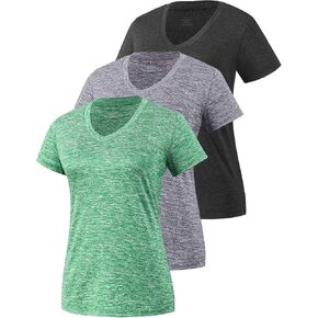 Xelky 3-4 Pack المرأة الجافة تناسب التي شيرت كم قصير الرطوبة فتل قمصان رياضية الرياضة أكتيفيوير تي شيرت الخامس الرقبة تجريب in Kuwait