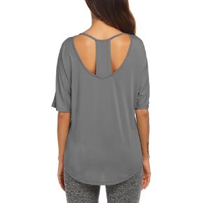 PINSPARK Women Workout Shirts Open Back Yoga Tops Athletic Gym Tee Activewear S-3XL