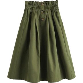 Milumia Girl's Casual Button Front Midi Skirt Paperbag High Waist Flared Long Skirts