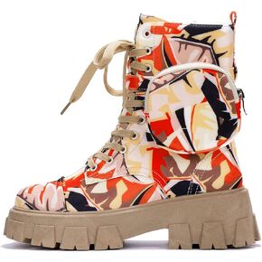 Cape Robbin Women's Platform Combat Boots - Lace Up Chunky Ankle Booties with Built-in Zippered Pouch - Side Zipper Lug Sole Boots with Buckle Strap Round Toe (Monalisa) in Saudi Arabia