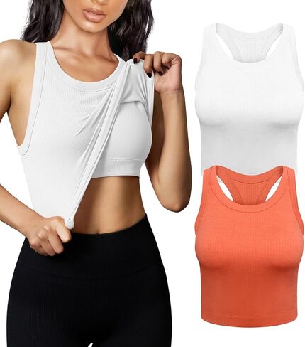 قميص OYS نسائي مكون من قطعتين أساسي بدون أكمام بدون أكمام ومضلع للتمرين in Kuwait